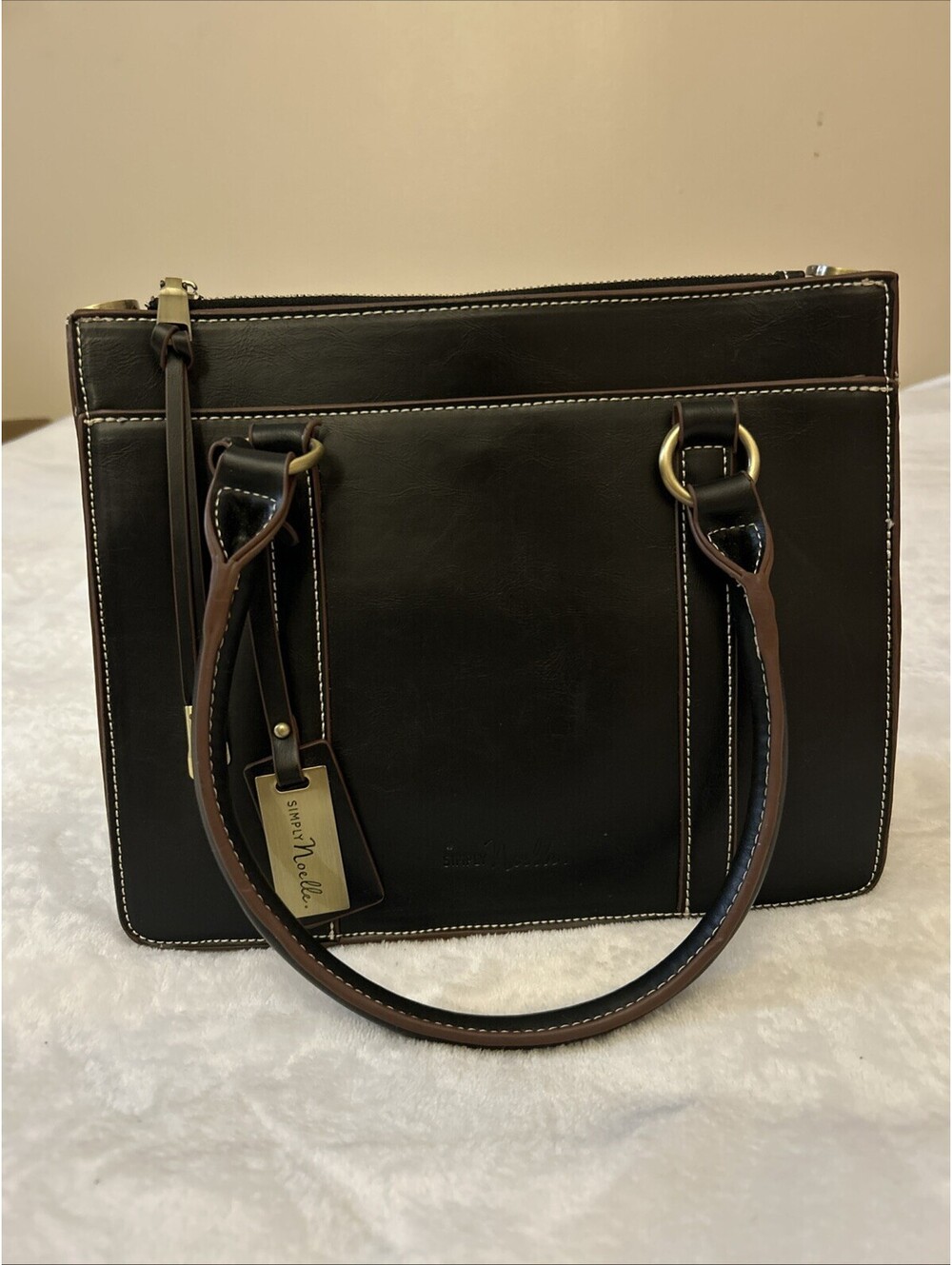 Satchel Style Simply Noelle Chocolate/Brown Handbag Tote strap buckle 15"